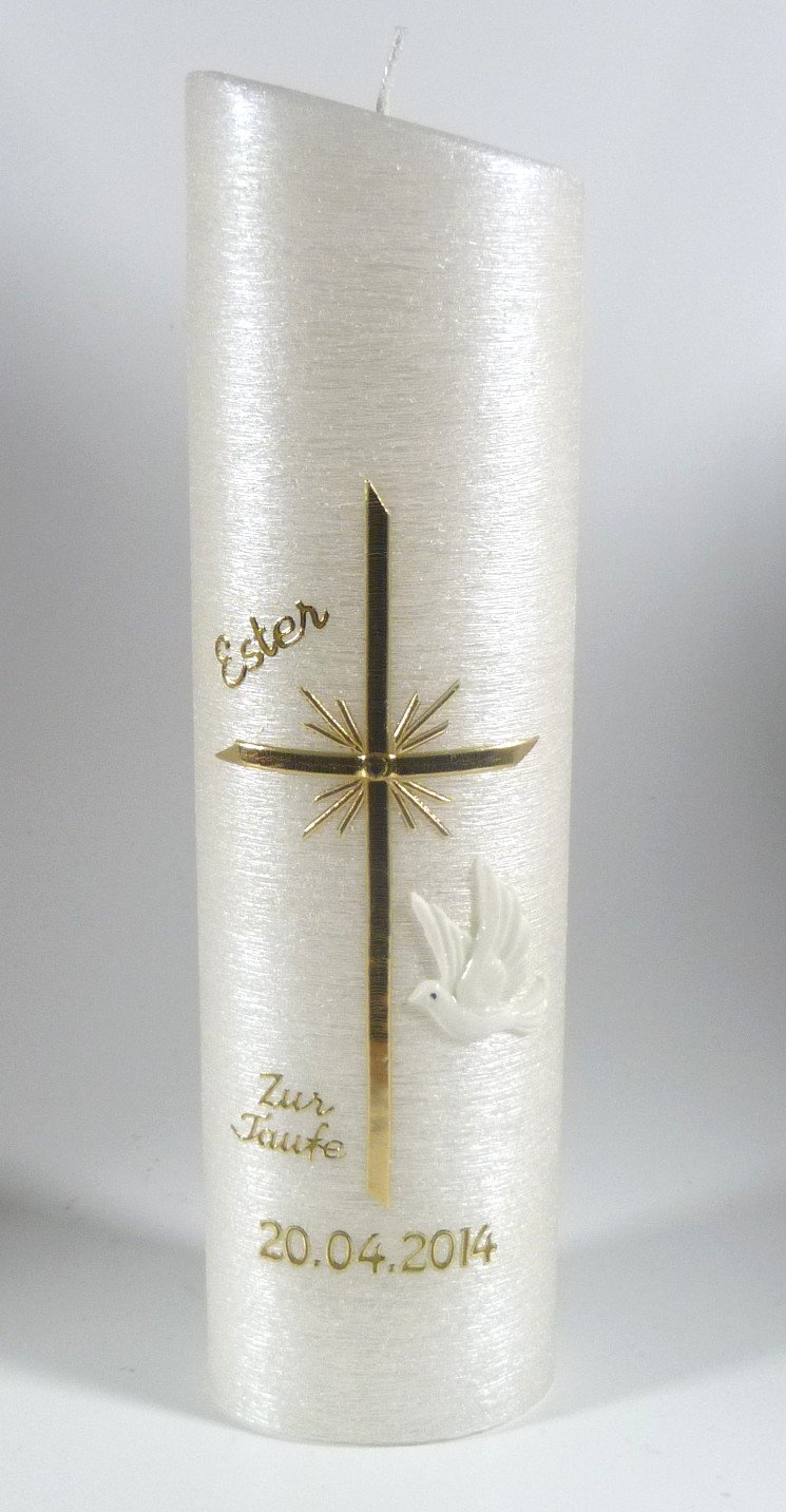 Taufkerze Modern, Junge Mädchen, mit Perlmuttstuktur, gold farbig 24x6 cm -1071- mit Namen und Datum, mit Karton zur Aufbewahrung