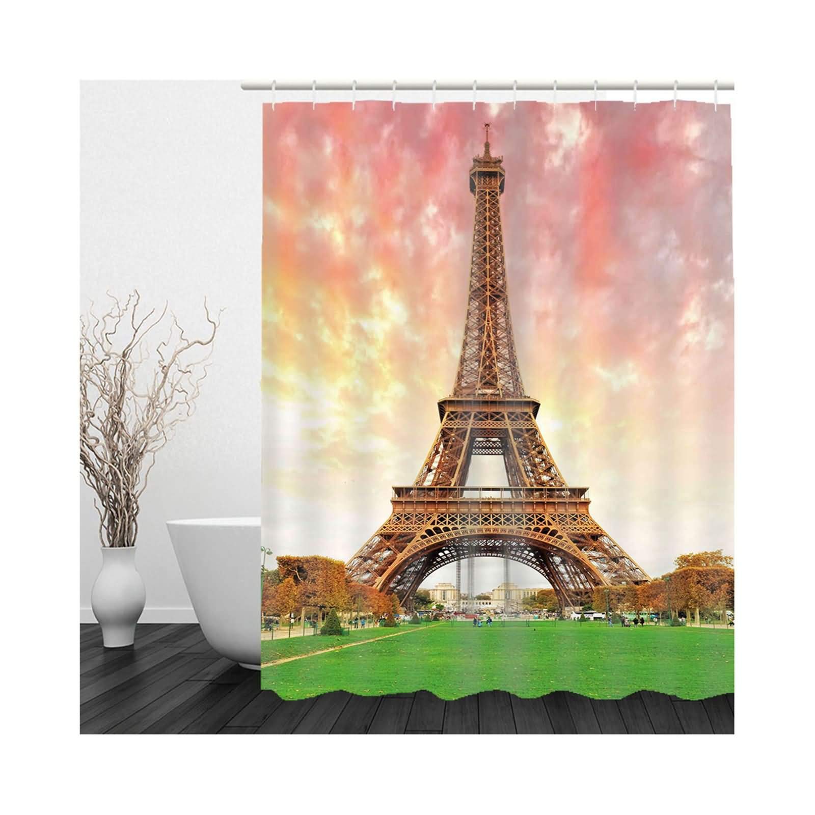 AmDxD Cortina de ducha de 165 x 200 cm, de hierro, de tela de poliéster, con 12 anillos de cortina de ducha, para baño, secado rápido, antimoho, rojo, gris, marrón, verde, 65 x 79 ″