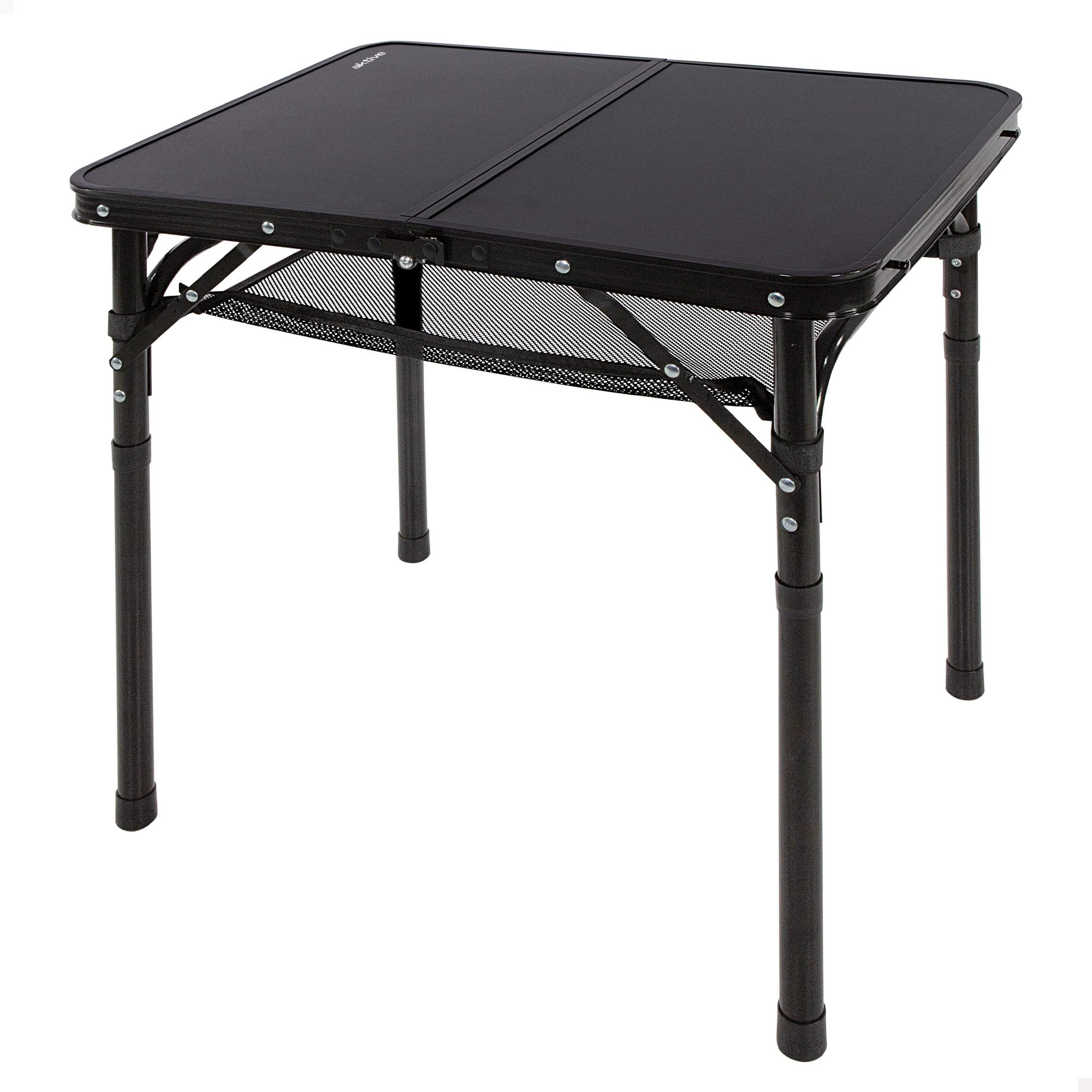 AKTIVE Small Folding Table, Black, 60 x 45 x 27/56 cm, Height Adjustable, Non-Slip Stops, Supports 30 kg, Carry Handles, Includes Detachable Auxiliary Net, Beach, Garden (63086)