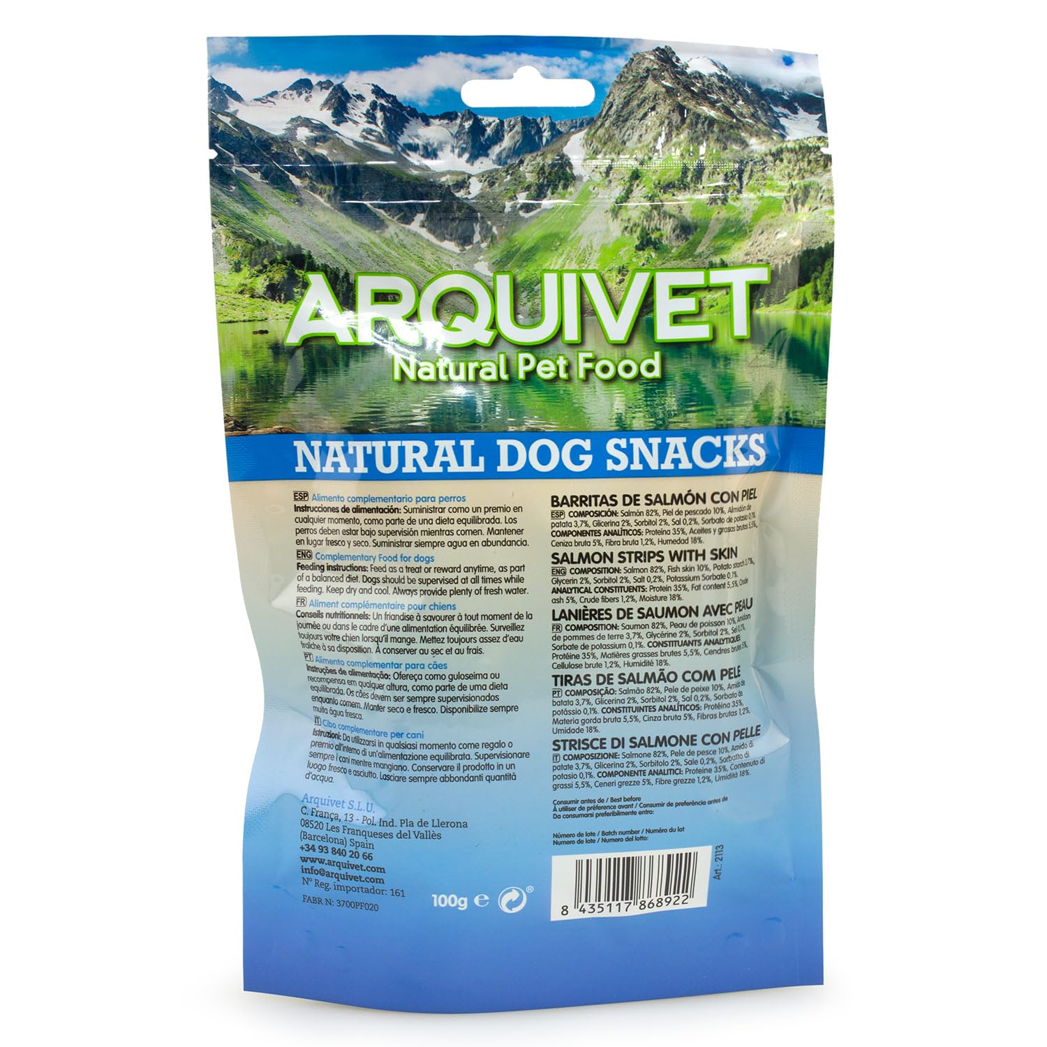 ARQUIVET Lanières de saumon avec peau 100 g - collations de chiens naturels - nourriture pour chiens