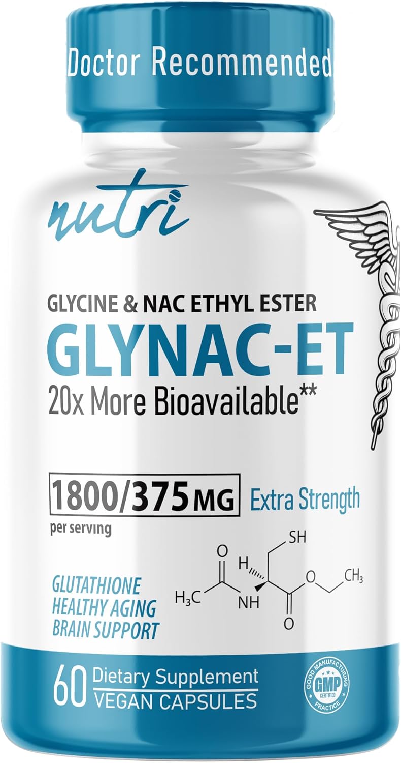 Nutri NAC Ethyl Ester + Glycine - Extra Strength 375mg - NACET withe Selenium - 80% Bioavailability - N-Acetylcysteine - Anti Aging Supplement, Boost Glutathione - 60 Capsules - 3rd Party Tested