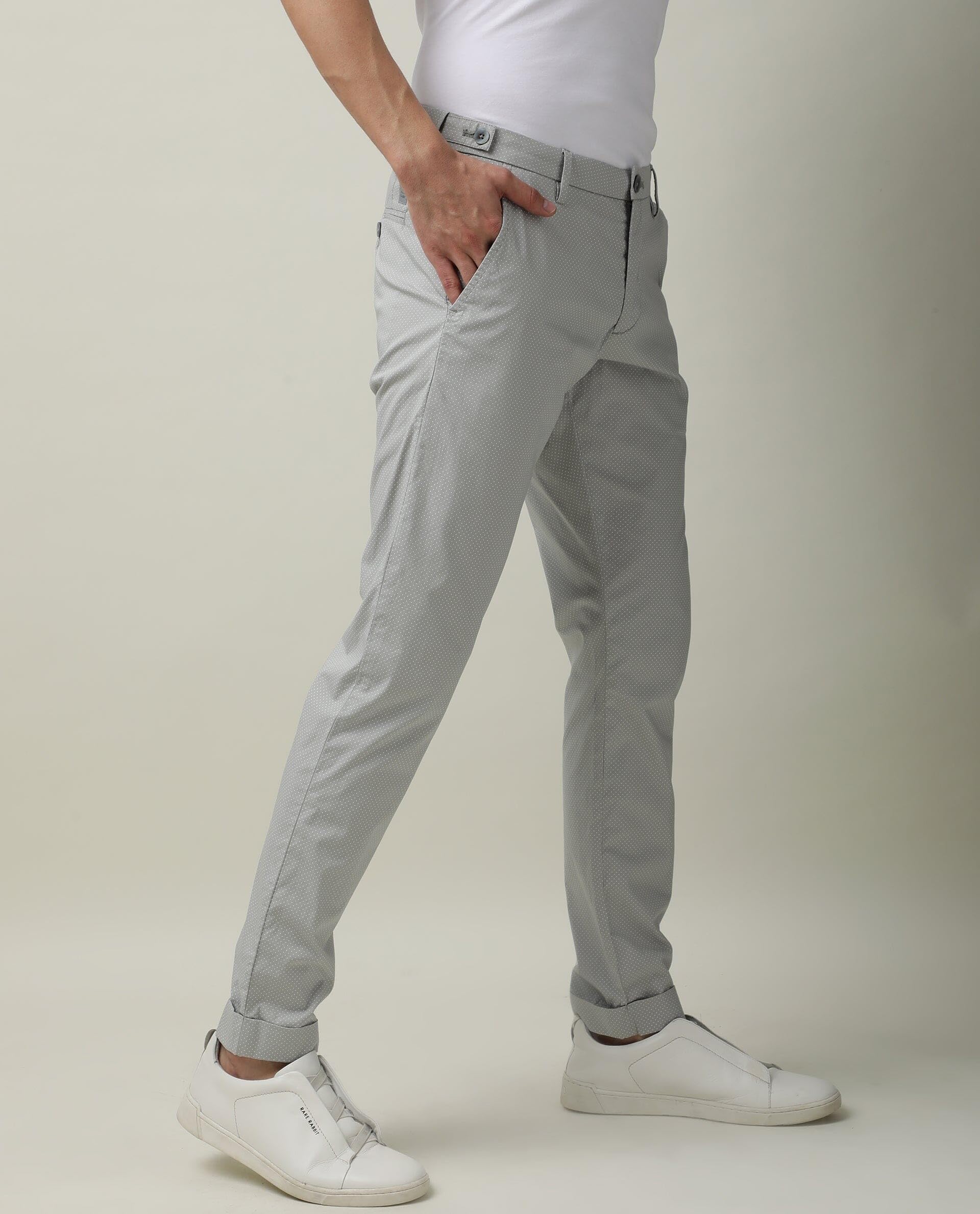 Rare Rabbit Men's Maxim Grey Cotton Polka Print Slim Fit Trouser 2