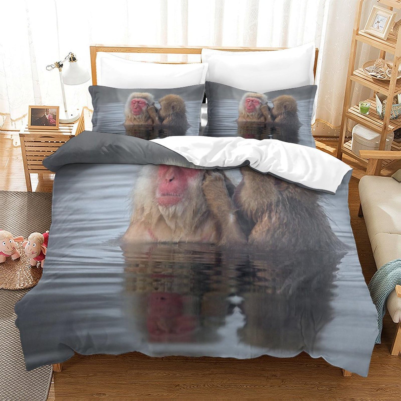 P1S9U7W5Y Cozy Animal 3D Printed Monkey Duvet Cover Set 3pcs Microfiber Monkey Bedding Set King