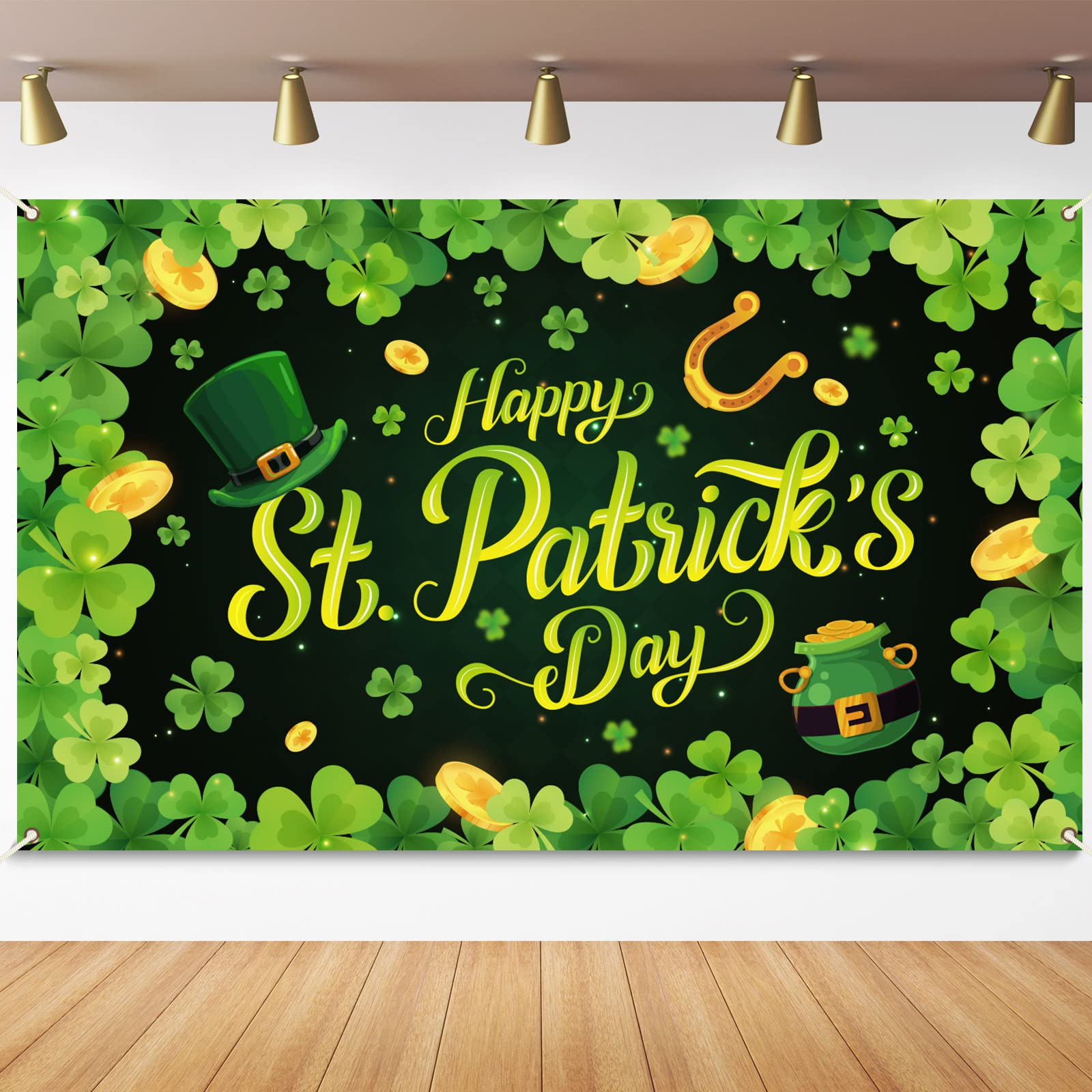 St. Patrick’s Day Backdrop Banner Decorations Large Fabric Clover Backdrop Decor Decorations Background Banner Irish Shamrock Leaves Party Supplies