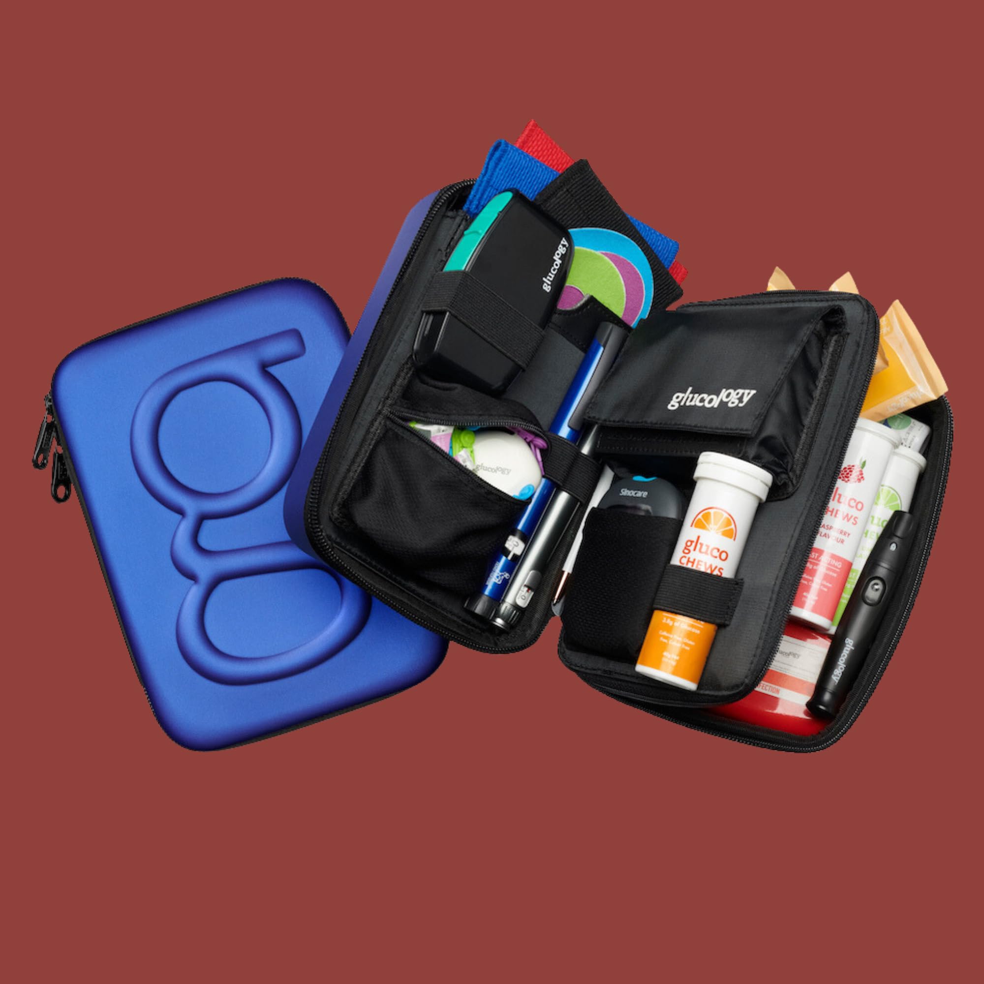 Estuche de Viaje para Diabéticos - Organizador de Tiras Reactivas para Azúcar en Sangre, Medidores de Glucosa, Plumas, Jeringas de Insulina, Agujas, Lancetas - Paquete Rígido (Extra Grande, Azul)