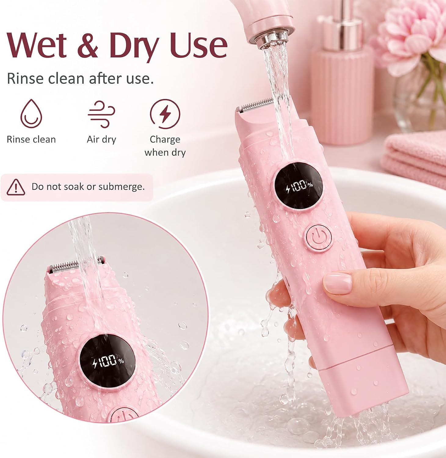 Bikini Trimmer for Women, 2-in-1 Electric Razor, IPX7 Waterproof