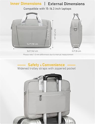 Miniatura 6 de Bolsa de hombro para laptop de 15 a 16 pulgadas, resistente al agua, compatible con MacBook Pro 16, MacBook Air 15 M4, HP, Dell, ASUS Notebook, gris