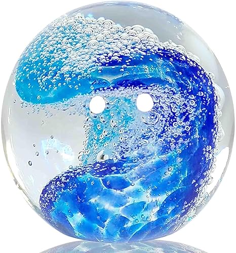 Miniatura 8 de Esferas decorativas de vidrio soplado a mano: diseño único de ondas oceánicas, elegantes pisapapeles para escritorio de oficina, decoración de Ondas