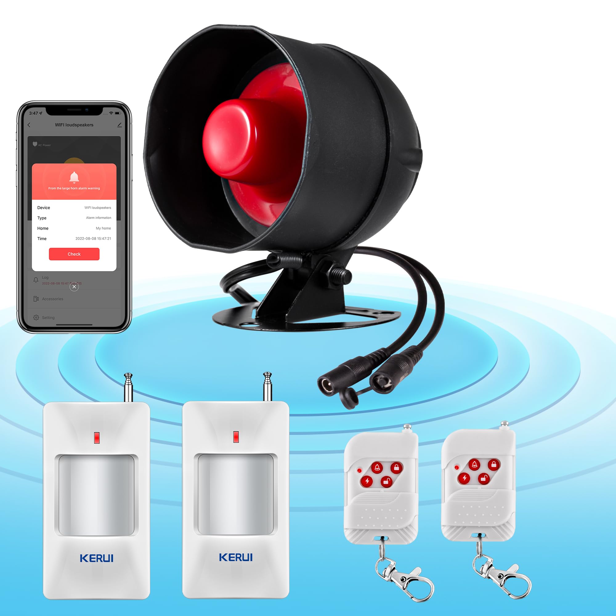 Sistema di allarme WiFi, 120 dB, sistema di allarme radio per la sicurezza domestica, con 2 sensori di movimento e telecomando per capannoni e garage