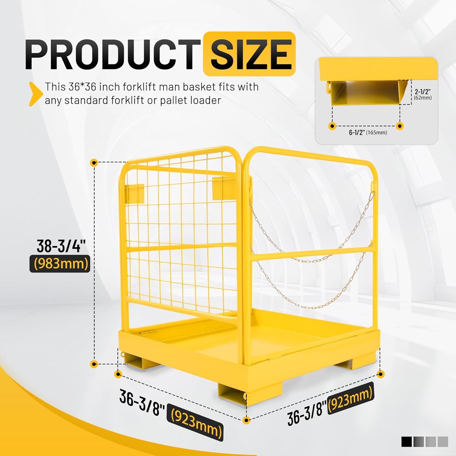KUAFU Heavy Duty Steel Forklift Safety Cage - 36x36 Foldable Work Platform, 1200 LBS Load Capacity