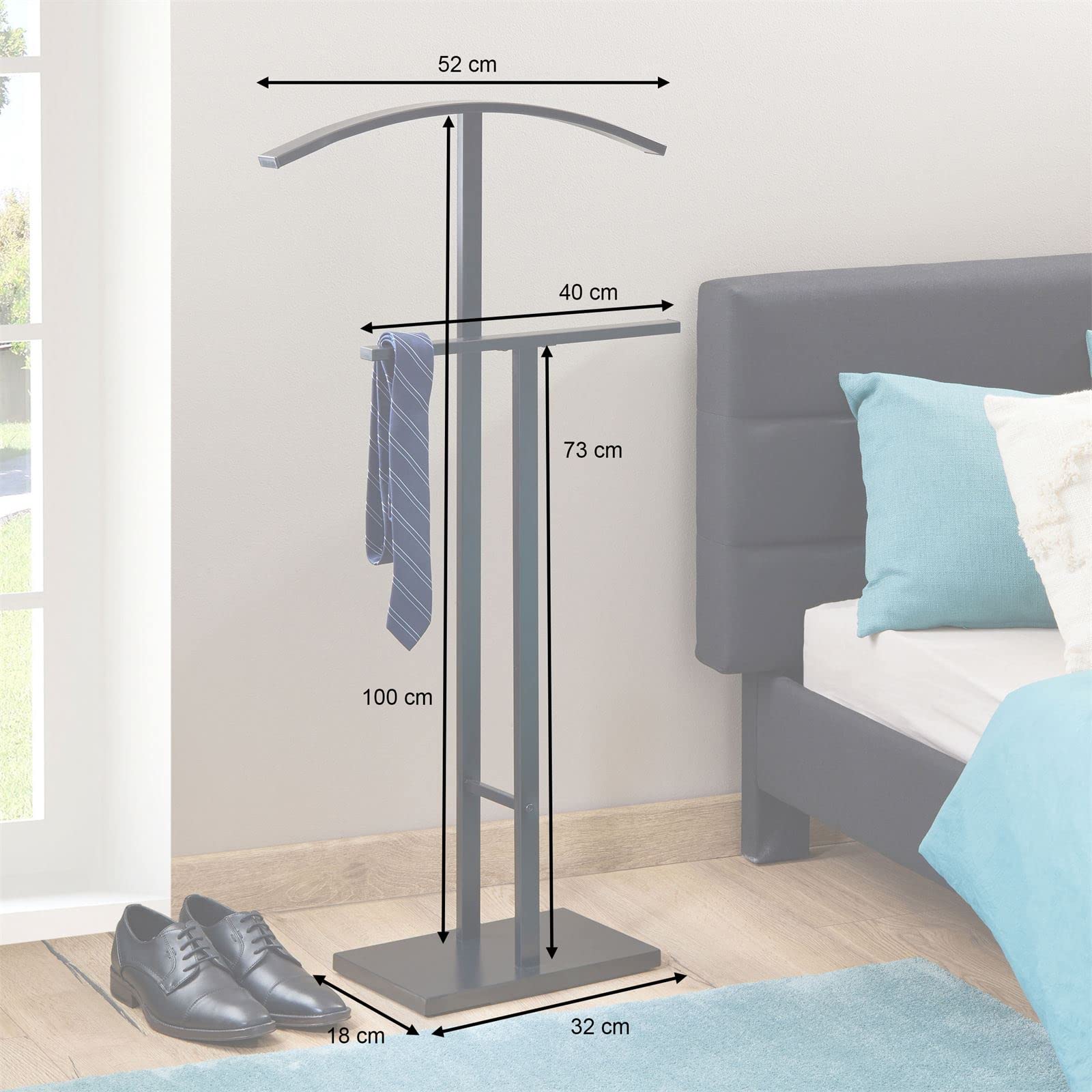 IDIMEX Herrendiener Scott aus Metall in schwarz lackiert, eleganter Stummer Diener mit Hosenbügel, schöner Damendiener mit Kleiderbügel