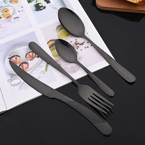 Miniatura 45 de JASHII Juego de cubiertos martillados modernos de acero inoxidable con mango dorado y blanco, decoración de lujo, servicio para 4, pulido espejo