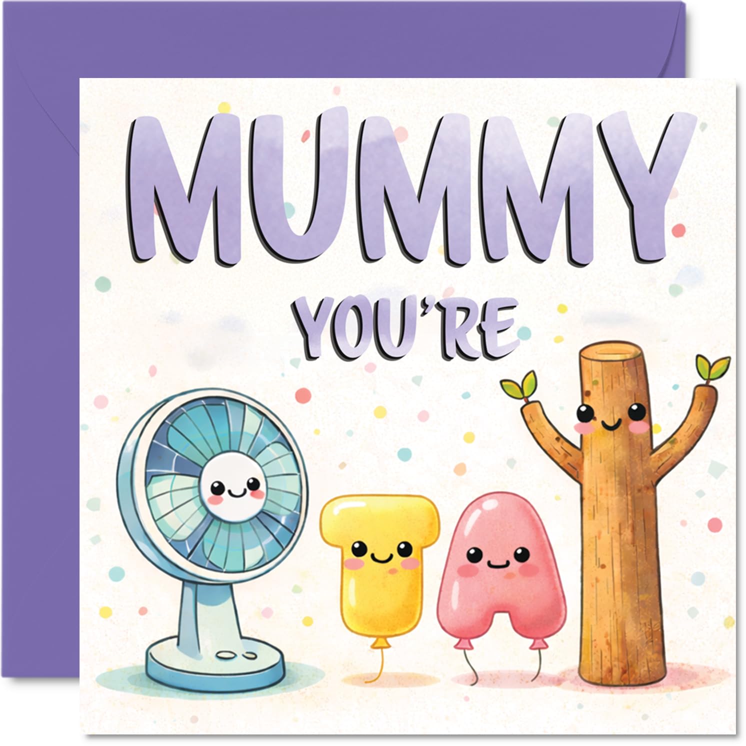 Cute Birthday Card for Mummy - Full of Cuddles and Cheer - Adorable Cartoon Characters on a Playful Pastel Backdrop, Mothers' Day - 145mm Square, Envelope Included