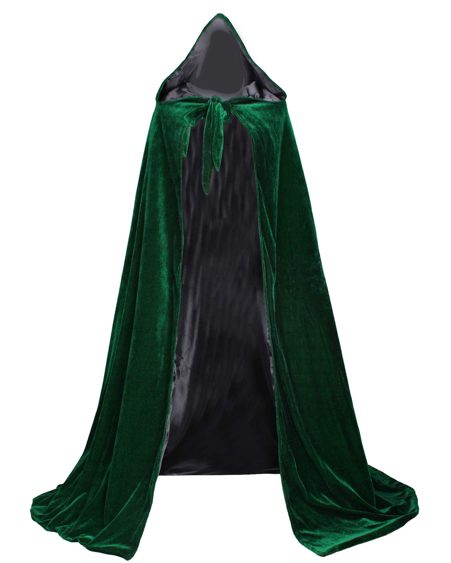 LuckyMjmy Velvet Medieval Wedding Cape Cloak Lined with Satin lining (Large, Dark green-Black)