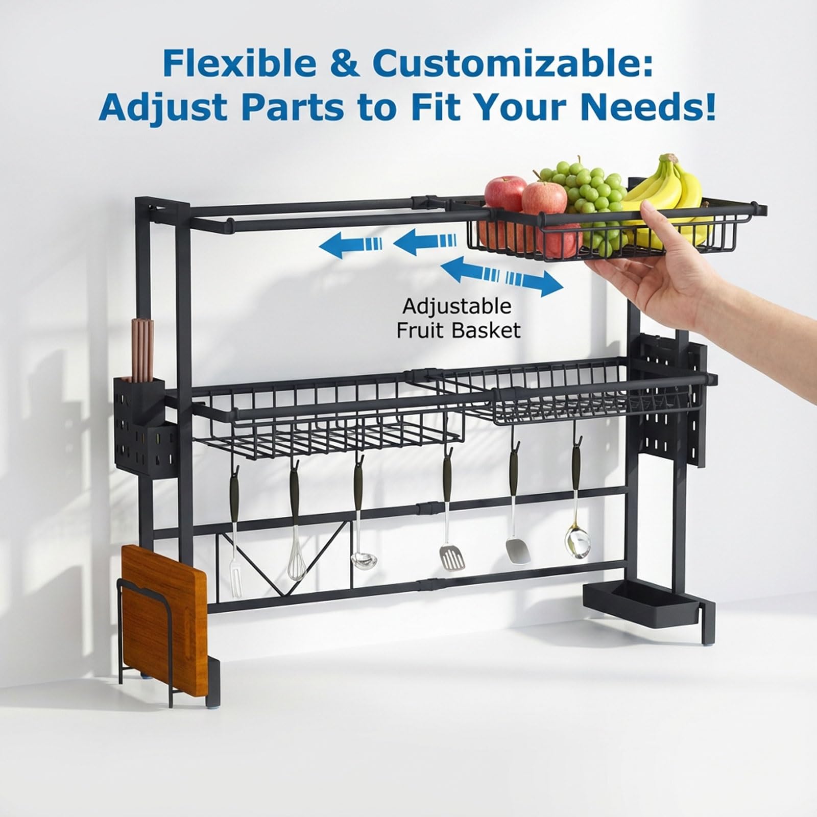 2 Tier Over Sink Dish Rack con Stazione di drenaggio Regolabile e portautensili Cucina di Grande capacità per soluzioni di Risparmio di Spazio e stoccaggio