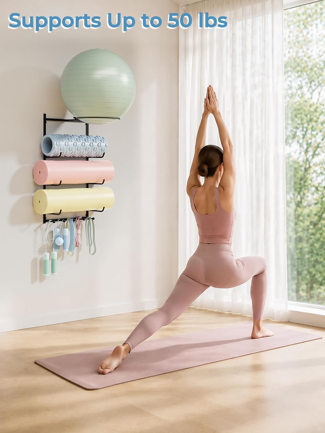 5-Tier Yoga Ball and Mat Holder Wall Mount, Adjustable Yoga Ball Rack