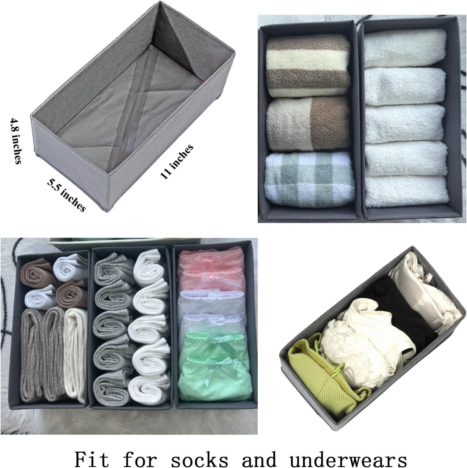 socks drawer organizer gray 3-pack showing compartments