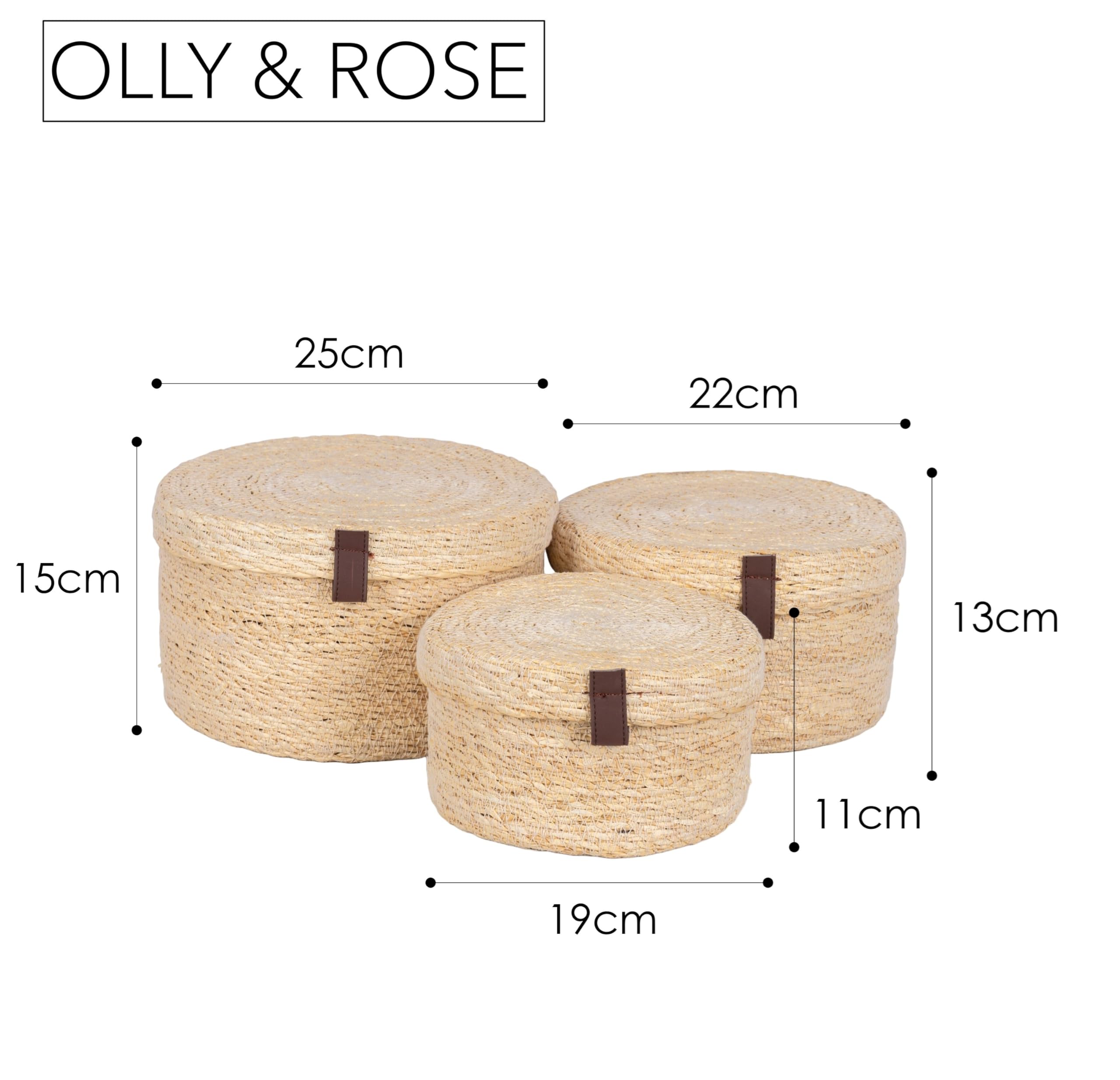 Olly & Rose Set 3 Natural Seagrass Storage Baskets with Lids - Bleached Off-White - Durable 25,22,19cm Premium Home Decor - Image 3