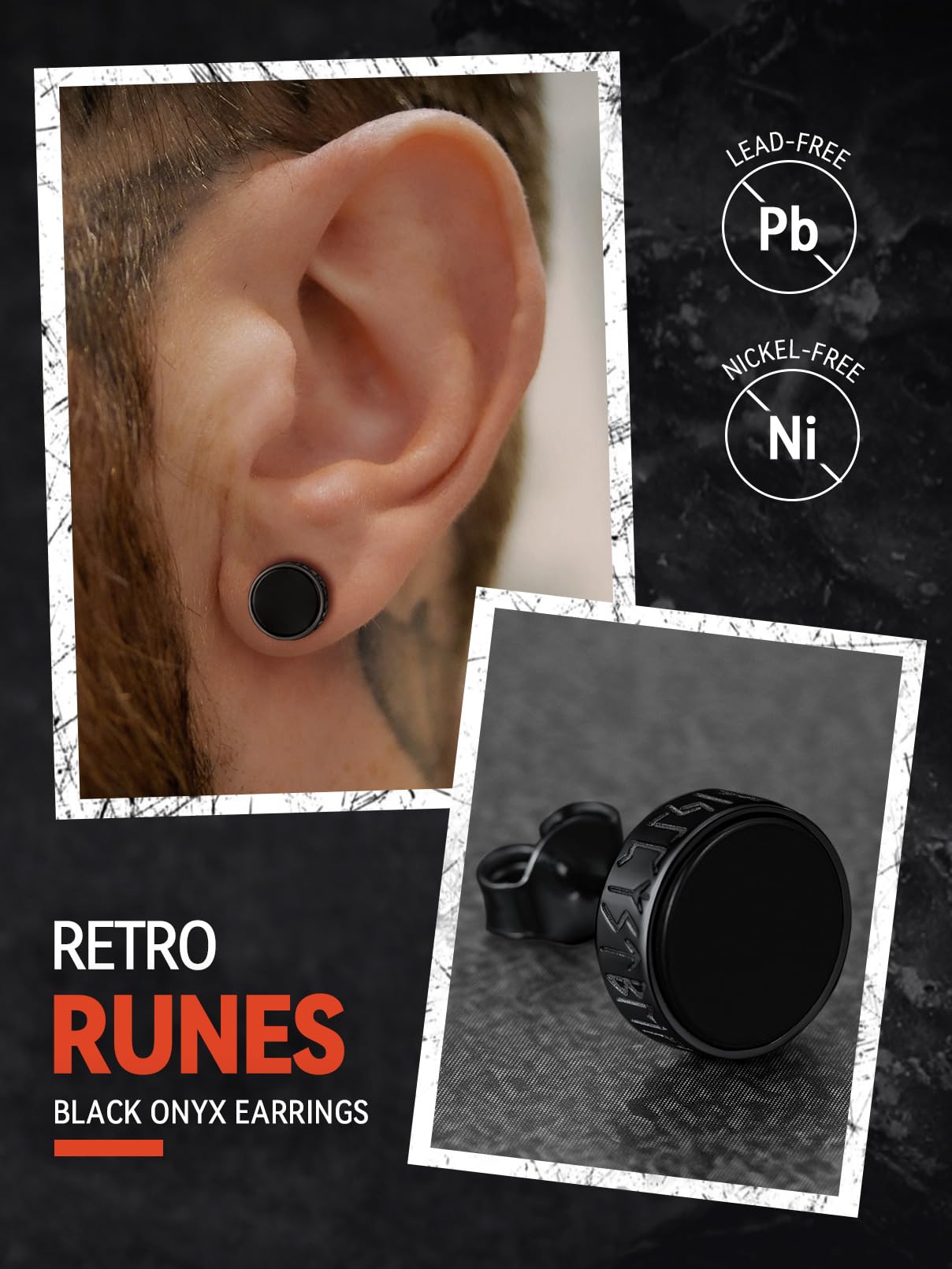 FaithHeart Uomo Donna Orecchini Cerchio di Rune Vichinghe Rune Celtiche Orecchini Cerchio Argento 925 / Acciaio Inox Antiallergico con Onice Gioielli Amuleto Nordico