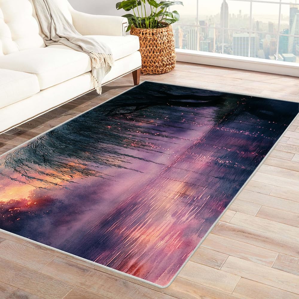 Tapis 3D branches d'arbres violet pour déco chambre garçon moderne