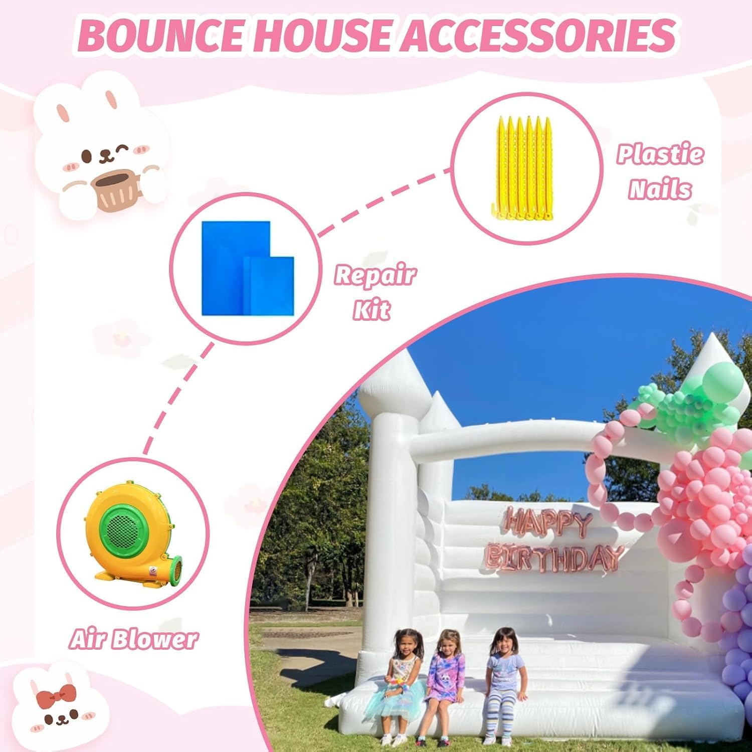13FT White Bounce House, Large Bouncy Castle Commercial PVC Inflatable Jumper Large Bouncer Durable with 950W Strong Blower Safety for Adults Kids Toddler Party Wedding Decor