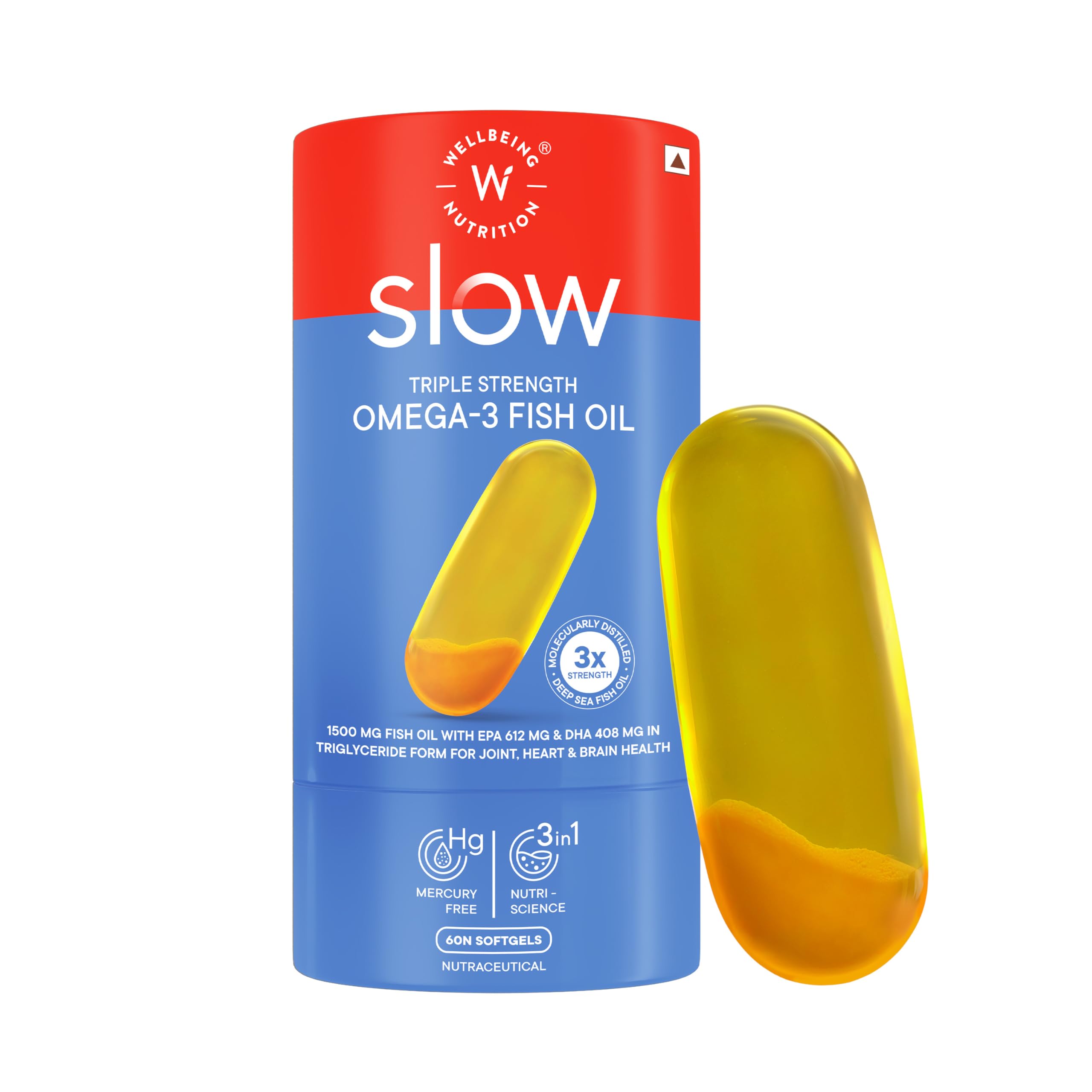 Wellbeing Nutrition Slow Extra Virgin Omega-3 | EPA, DHA & Curcumin in Advanced Triple Strength 1250mg Fish Oil | Brain, Heart, Joints, Vision & Immunity for Men & Women| Mercury Free (60 Capsules)