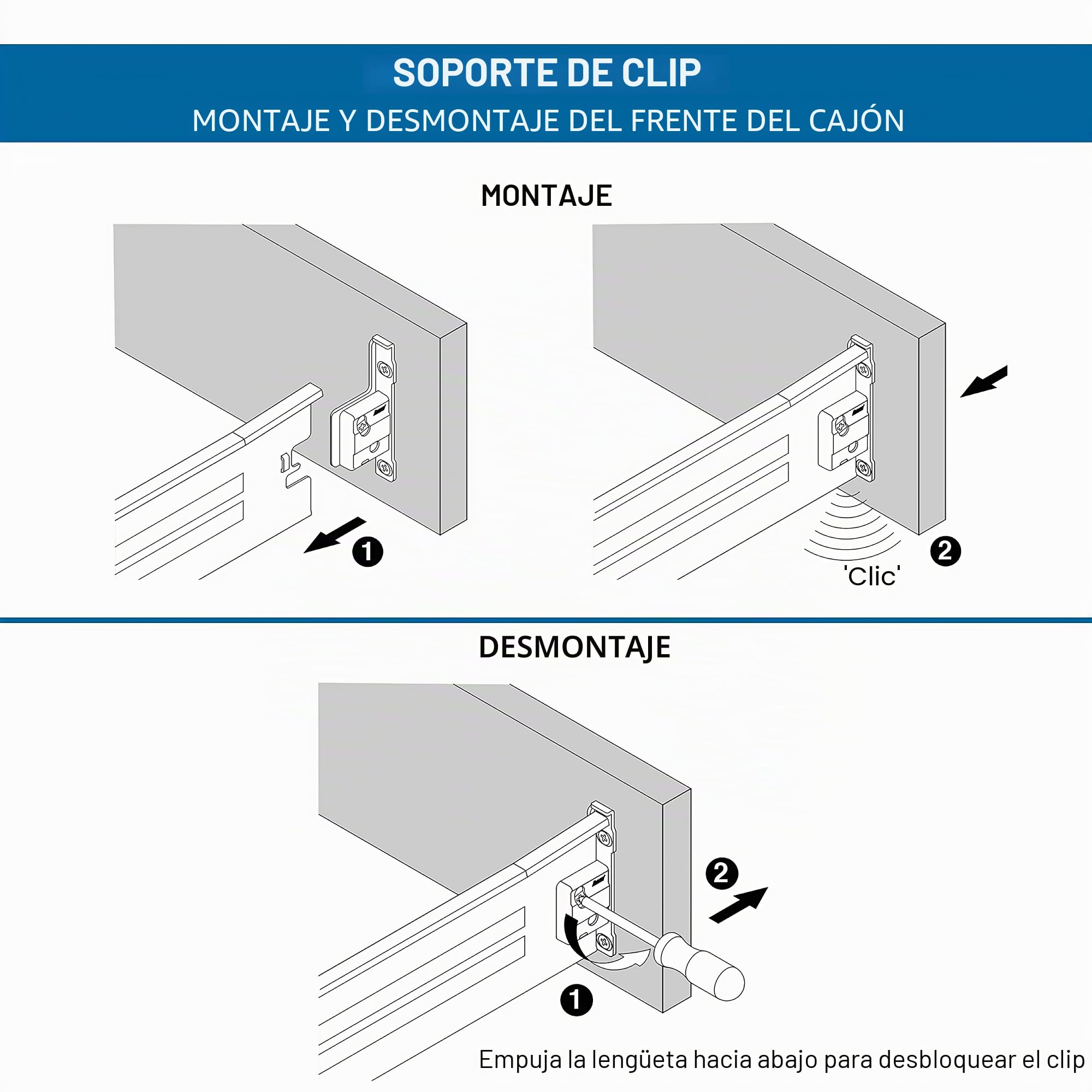 Rok Hardware Harn Impaz cajón caja deslizante corredera izquierda/derecha Clip en tornillo en parte delantera soporte de fijación par