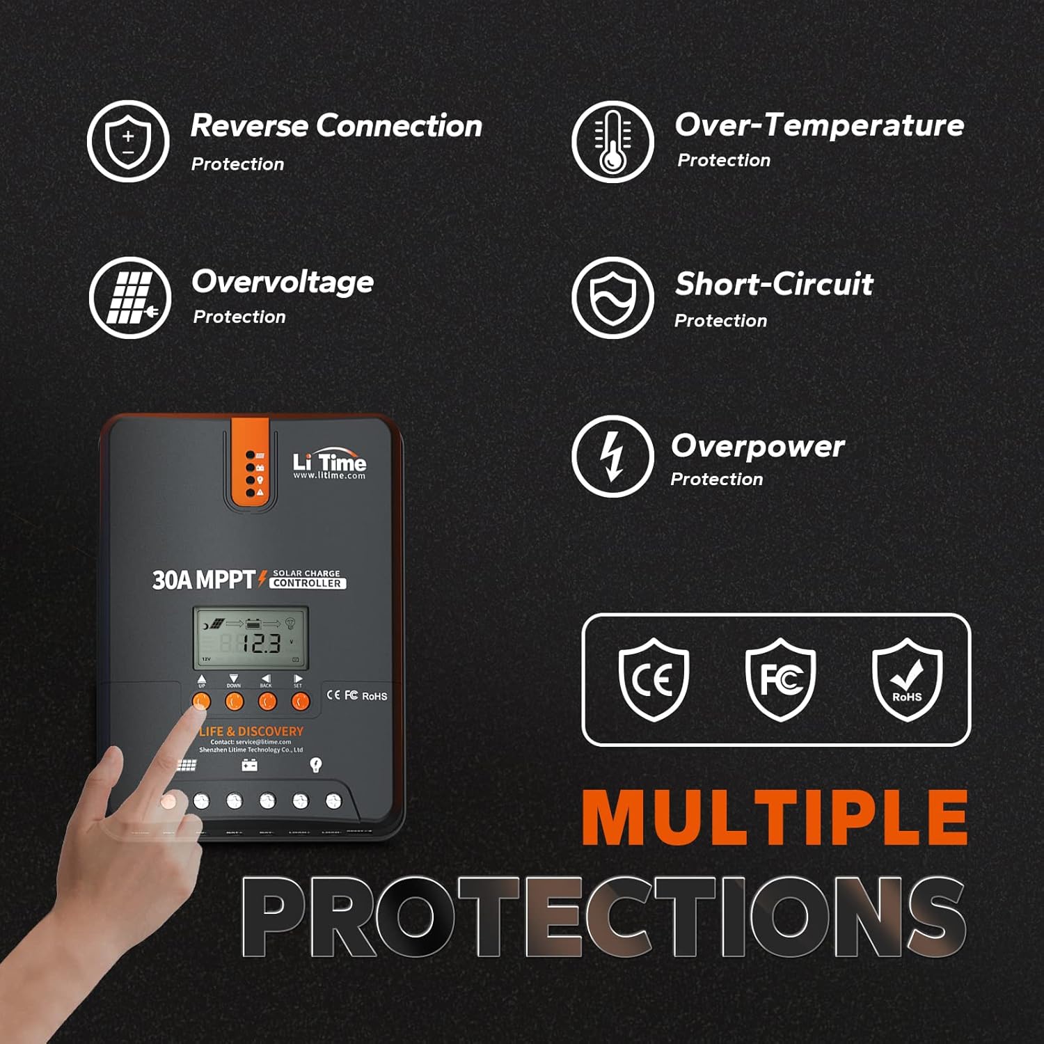 Buy LiTime 30 Amp MPPT 12V / 24V Auto DC Input Solar Charge Controller