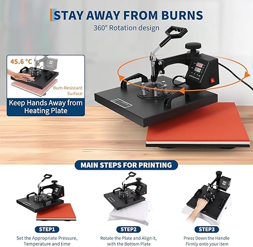 Miniatura 6 de Máquina de prensa de calor de 15 x 15 pulgadas, 9 en 1 con prensa de vaso de 30 onzas, prensa digital de camisetas de 360 grados, sublimación de
