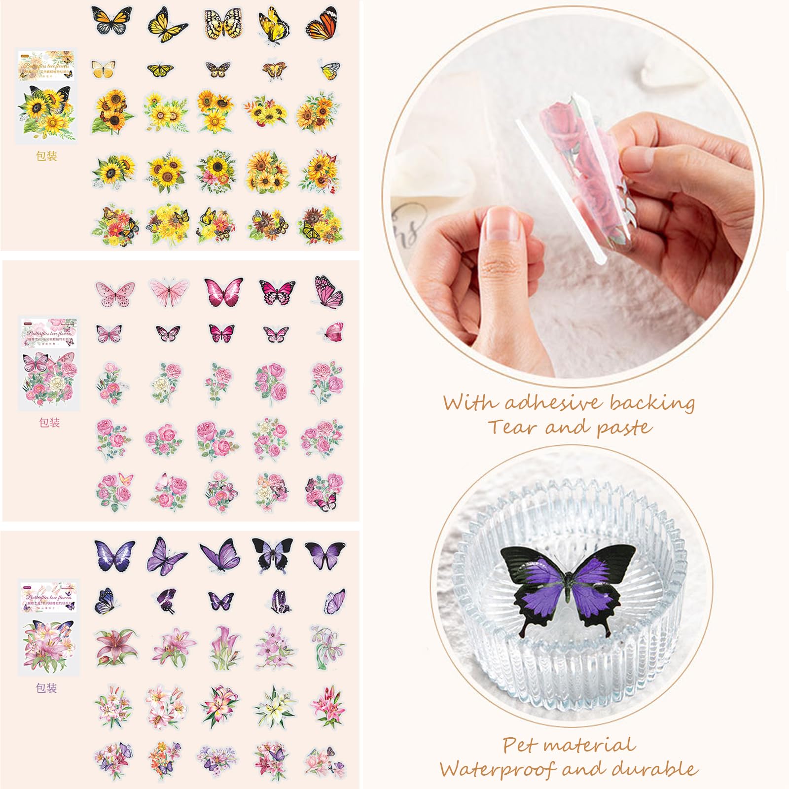 Adesivi Floreali Con Farfalla Su Tag - Autoadesivi Per Scrapbooking, Card Making, Biglietti E Lavoretti Creativi Per Bambini - 4