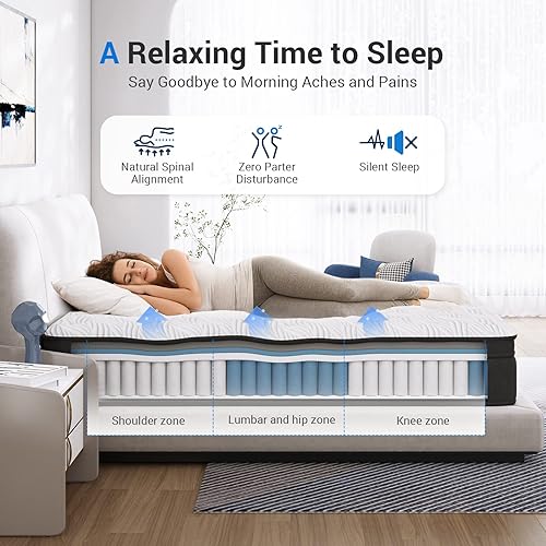 Miniatura 5 de Avenco Colchón híbrido King de 12 pulgadas, firmeza media, resortes embolsados y espuma CertiPUR-US, tela transpirable