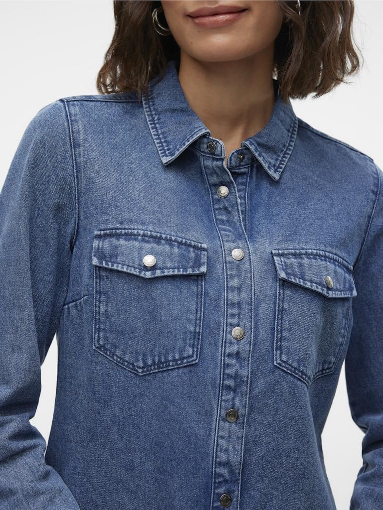 VERO MODA Vmjennie Ls Denim Shirt Mix Noos koszula dżinsowa, niebieski (medium blue denim), L