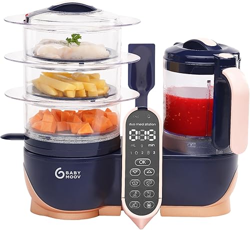 Babymoov Duo Meal Station XL  Procesador de alimentos 6 en 1 con vapor, licuadora multivelocidad, calentador, descongelador y esterilizador