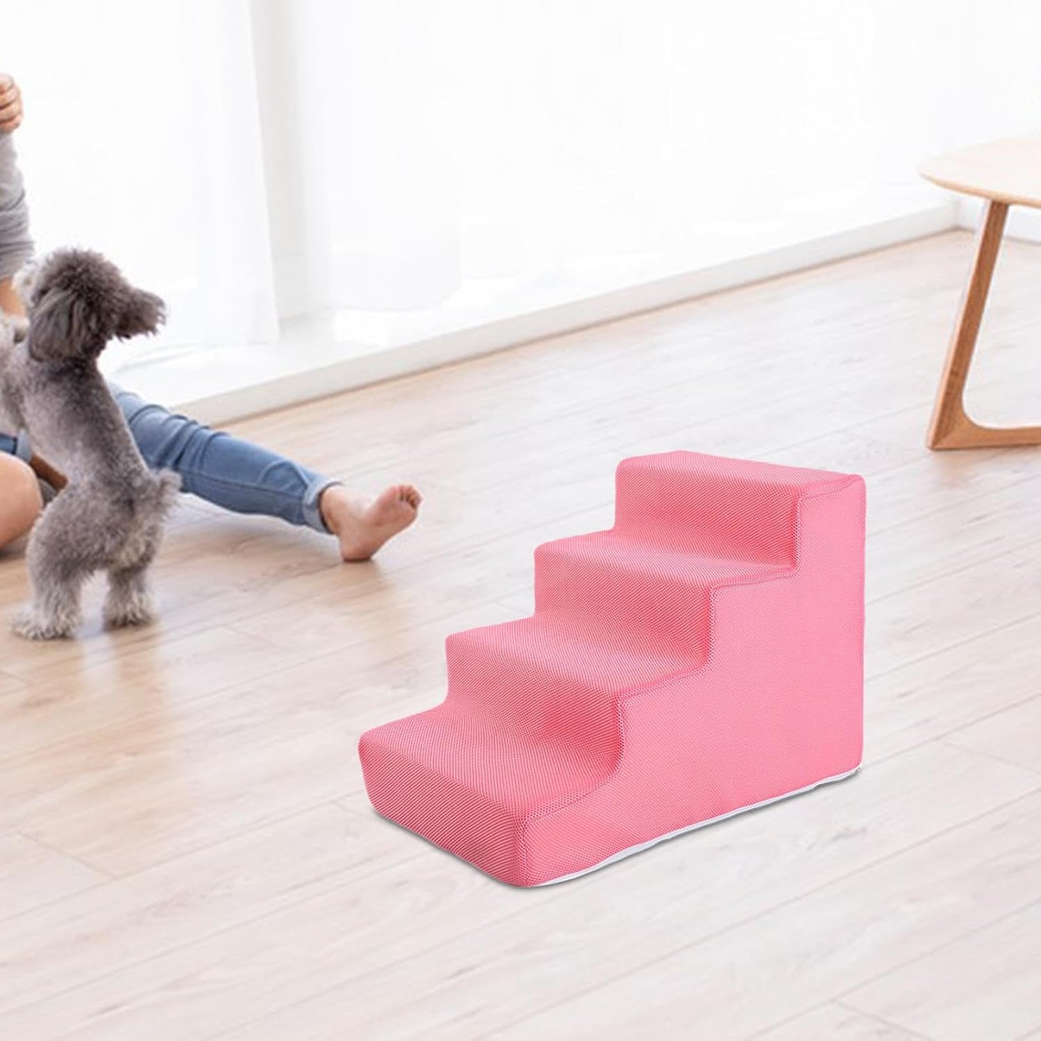 Pet Ladder, Pet Stairs, Non Slip High Density Pet Steps Ladder, Dog Steps for Small Dogs and Cats High Beds Car Couch, Pink 4 Steps