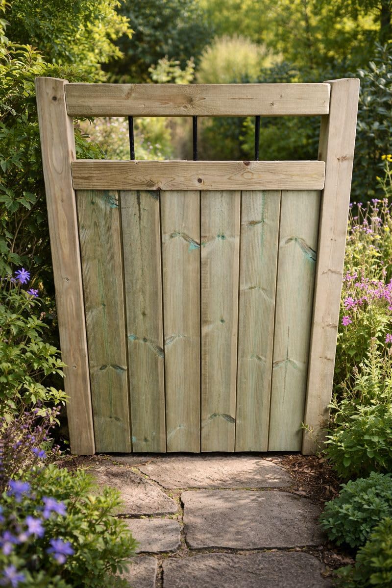 Md Carpentry Workshop Green Wooden Tvg Garden Gate Pedestrian Gate Wooden Pressure Treated 5Ft 150Cm,(150 Cms High X 99 Cms Wide X 5 Cms Deep)