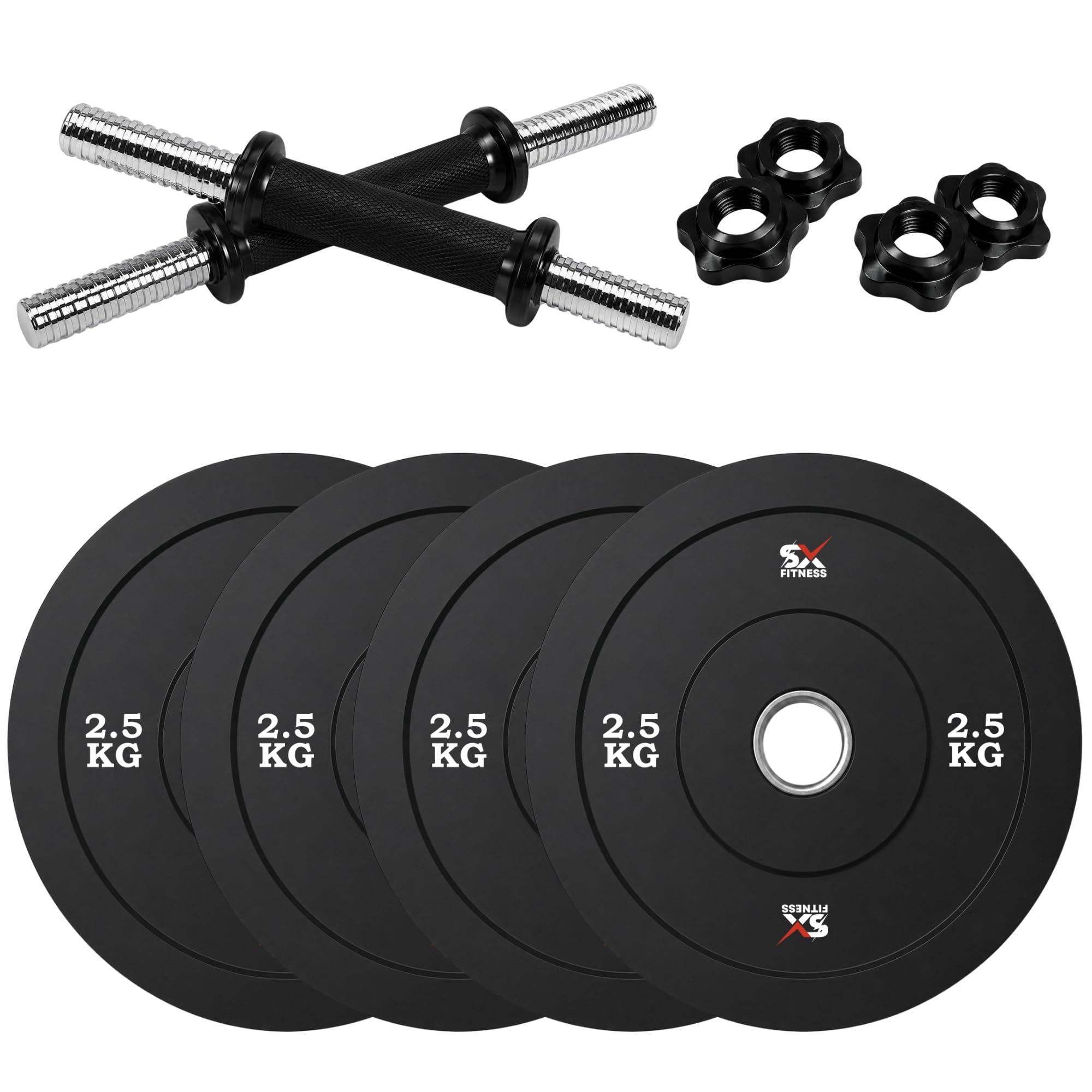 SX Fitness Home Gym Combo - Adjustable Rubber Weight Plates with Pair of Solid Dumbbell Rod (Multicolour, 2.5 Kg X 4, 10 Kg)-image-17