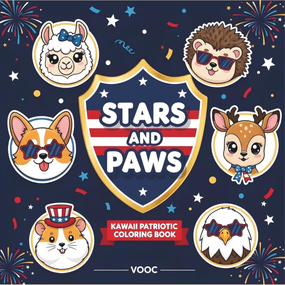 Stars and Paws: Kawaii Patriotic Coloring Book Celebrating Americas 250th Anniversary with Cute Animals, Fireworks, Parades and Holiday Fun