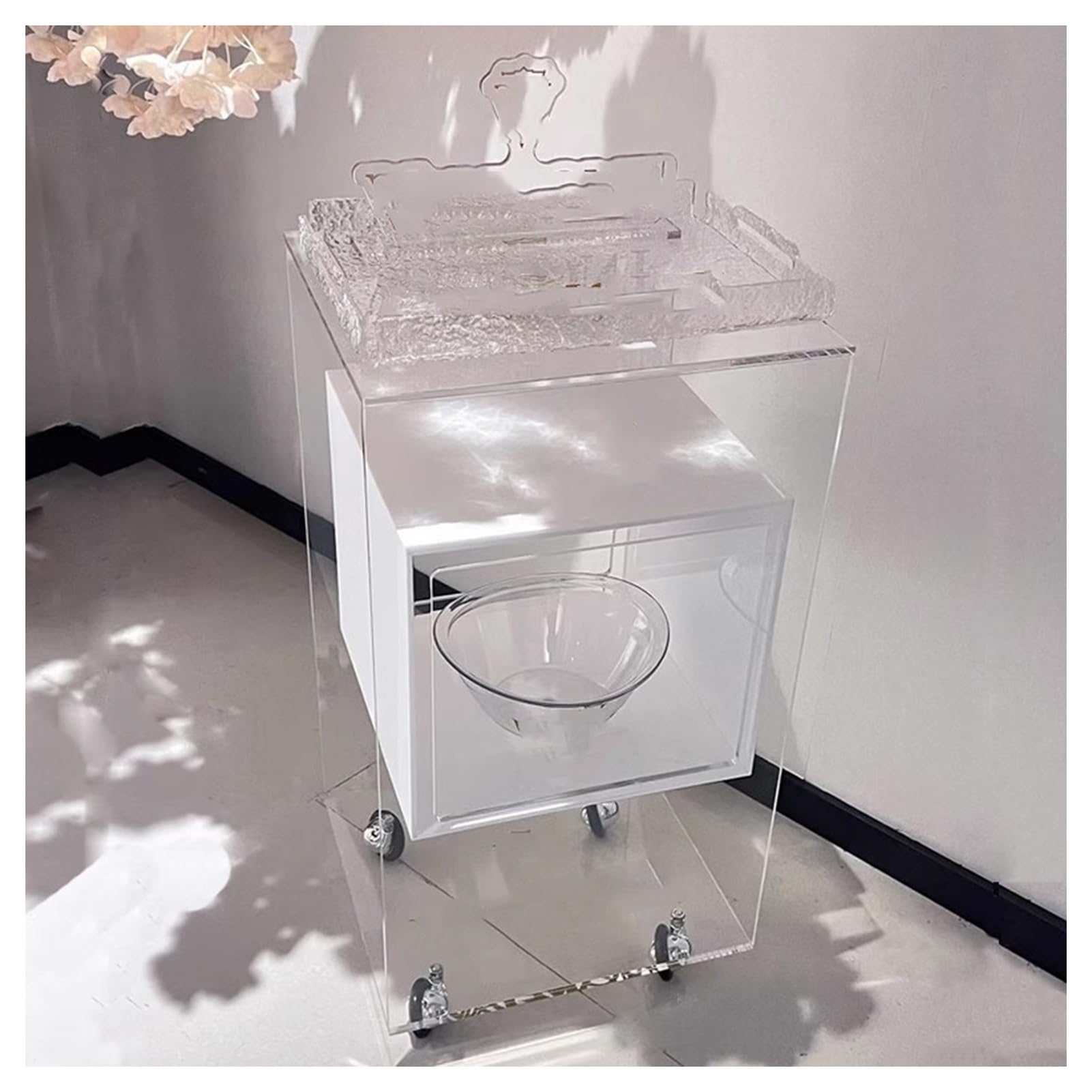 asdchZen Beauty Salon Trolley,Glass Mobile Braiding Makeup Cart,For Beauty Spa Cosmetology Massage, Manicure Tool Holder Station,Color3,40x35x69cm