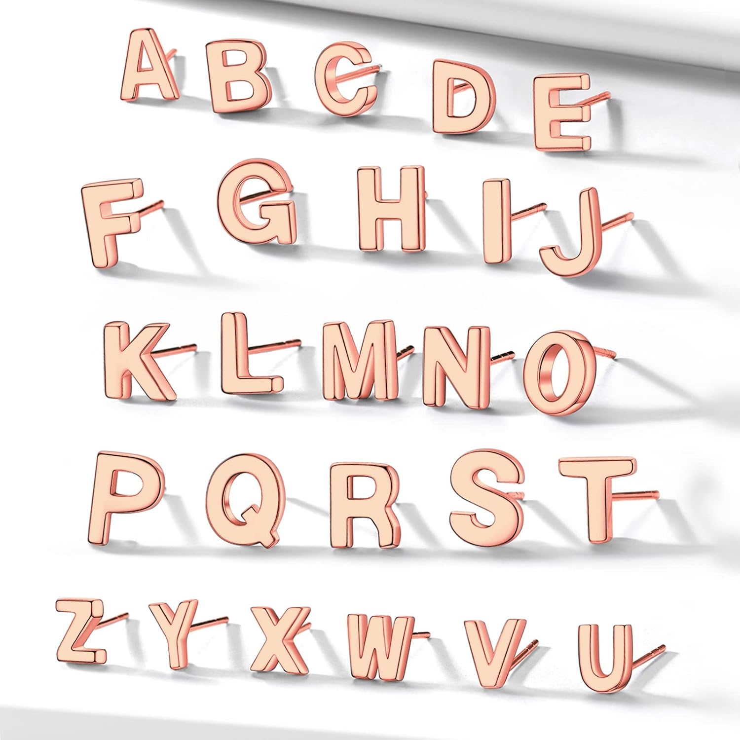 925 Sterling Silver Trendy Initial Earrings for Women, Yellow Gold/Rose Gold Plated/Cubic Zirconia Solid Silver A-Z Dainty Letter Hypoallergenic Ear Studs, Come Gift Box