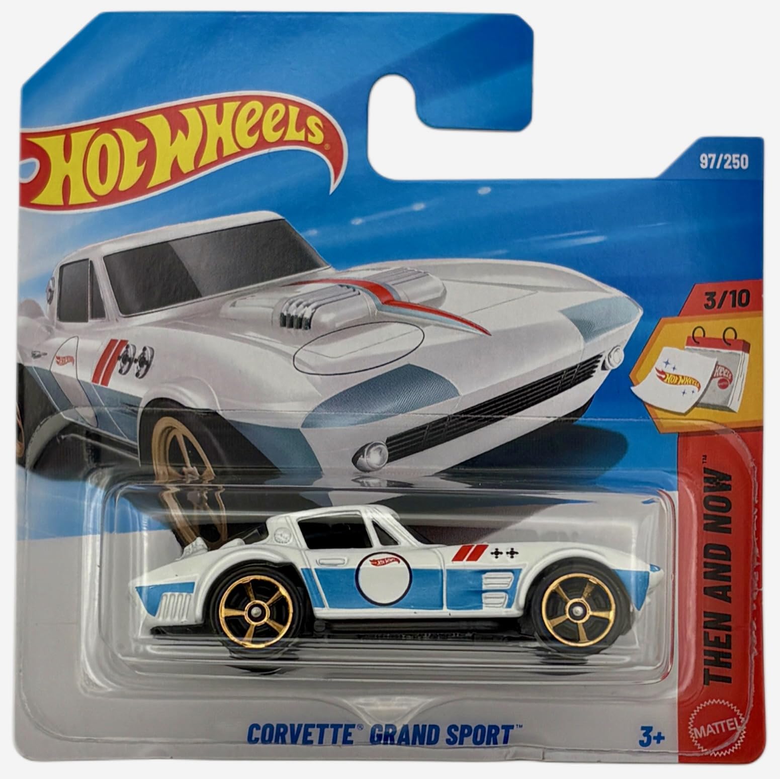 Hot Wheels - Corvette Grand Sport - JJJ58 - Then and nNow 3/12 - Short Card - White/Blue - Official Licensed Model - Classic Racing Paint - Mattel 2026 (97/250) - 1:64