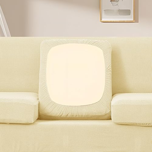 Miniatura 3 de U-NICE HOME Funda elástica para sofá de 4 piezas, lavable, con cojín de asiento individual para sofá de 3 cojines, apta para mascotas (sofá, beige)
