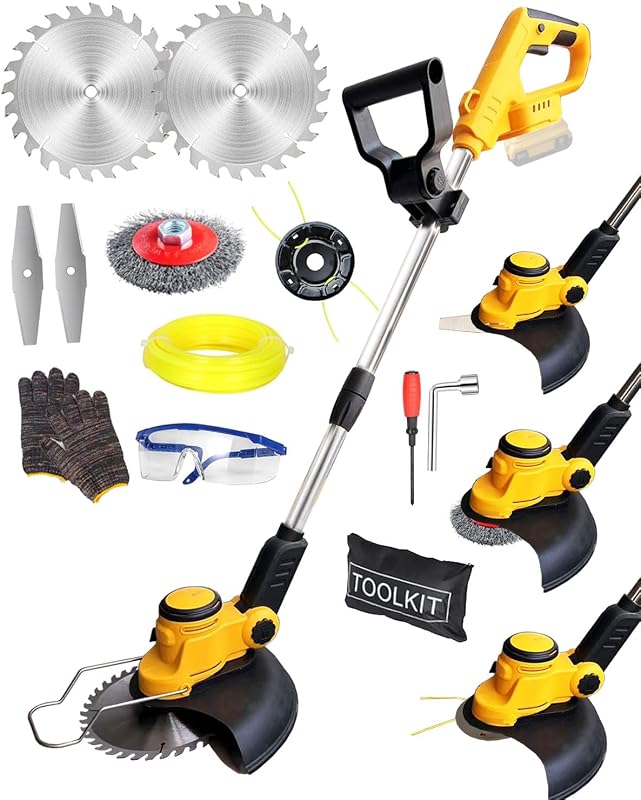 Desbrozadora eléctrica para Dewalt de 20 V, recortadora de hilo inalámbrica liviana 4 en 1, desbrozadora de malezas de 12 pulgadas con batería, desbrozadora para recortar césped, patio y arbustos (sin batería) (amarillo) | Desbrozadora eléctrica 4 en 1, desbrozadora para recortar césped, patio y arbustos (sin batería)