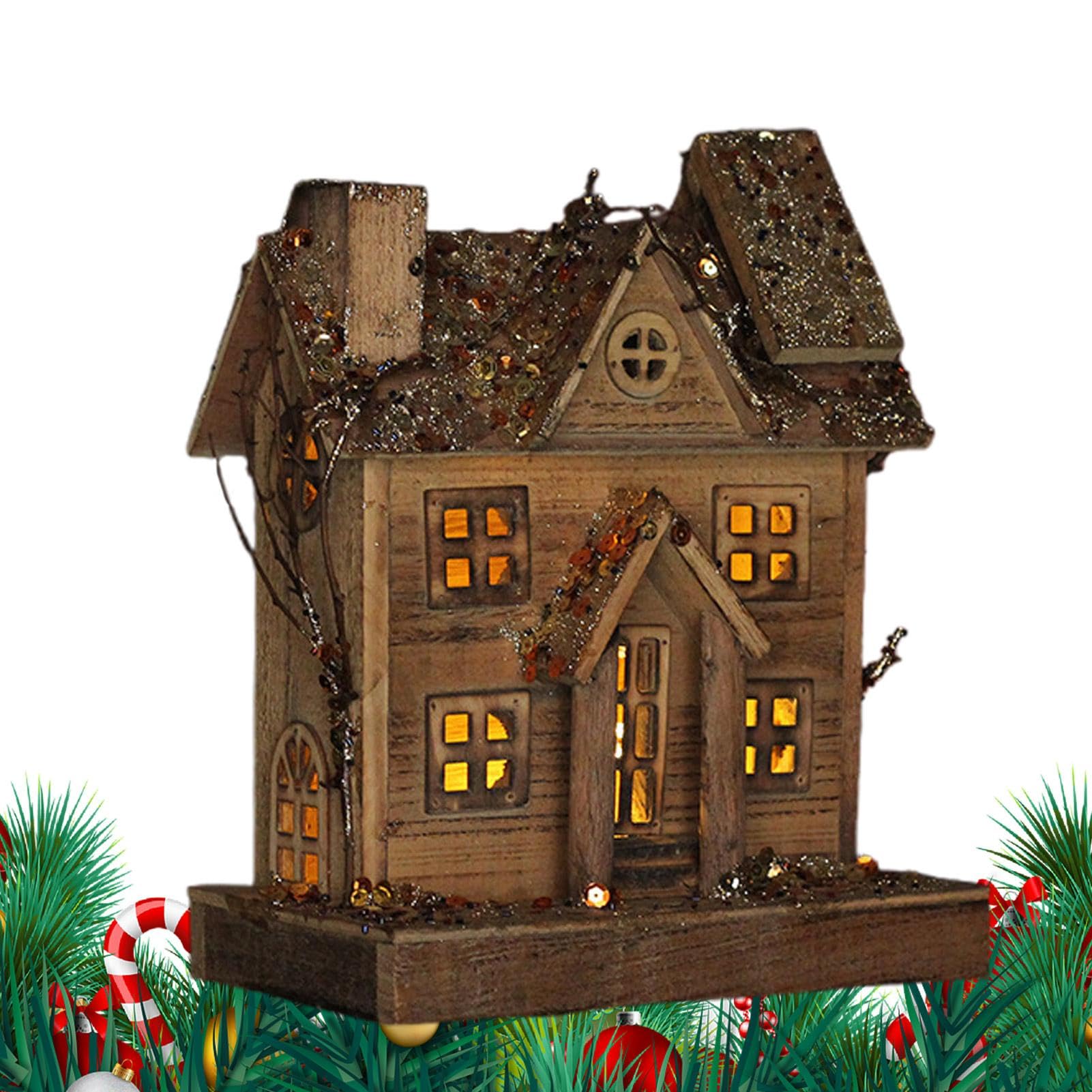 las casas de Navidad,Casa de madera iluminada de Navidad | Figura de