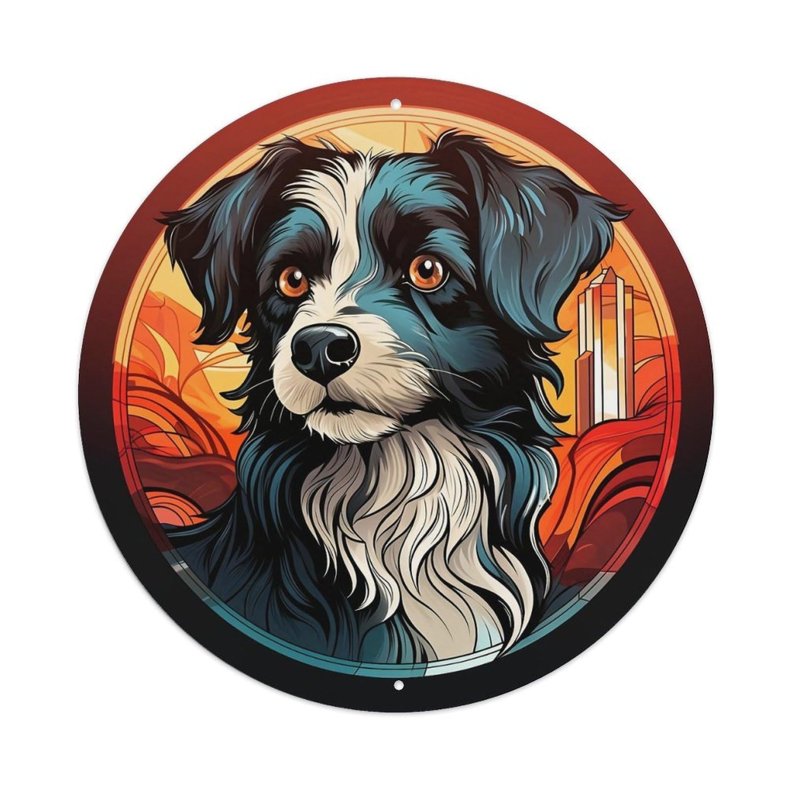 Dog Portrait With Vibrant Background Round Tin Sign Vintage Metal Sign Home Bar Garden Indoor & Outdoor Wall Decor Retro Metal Poster 8x8 Inch