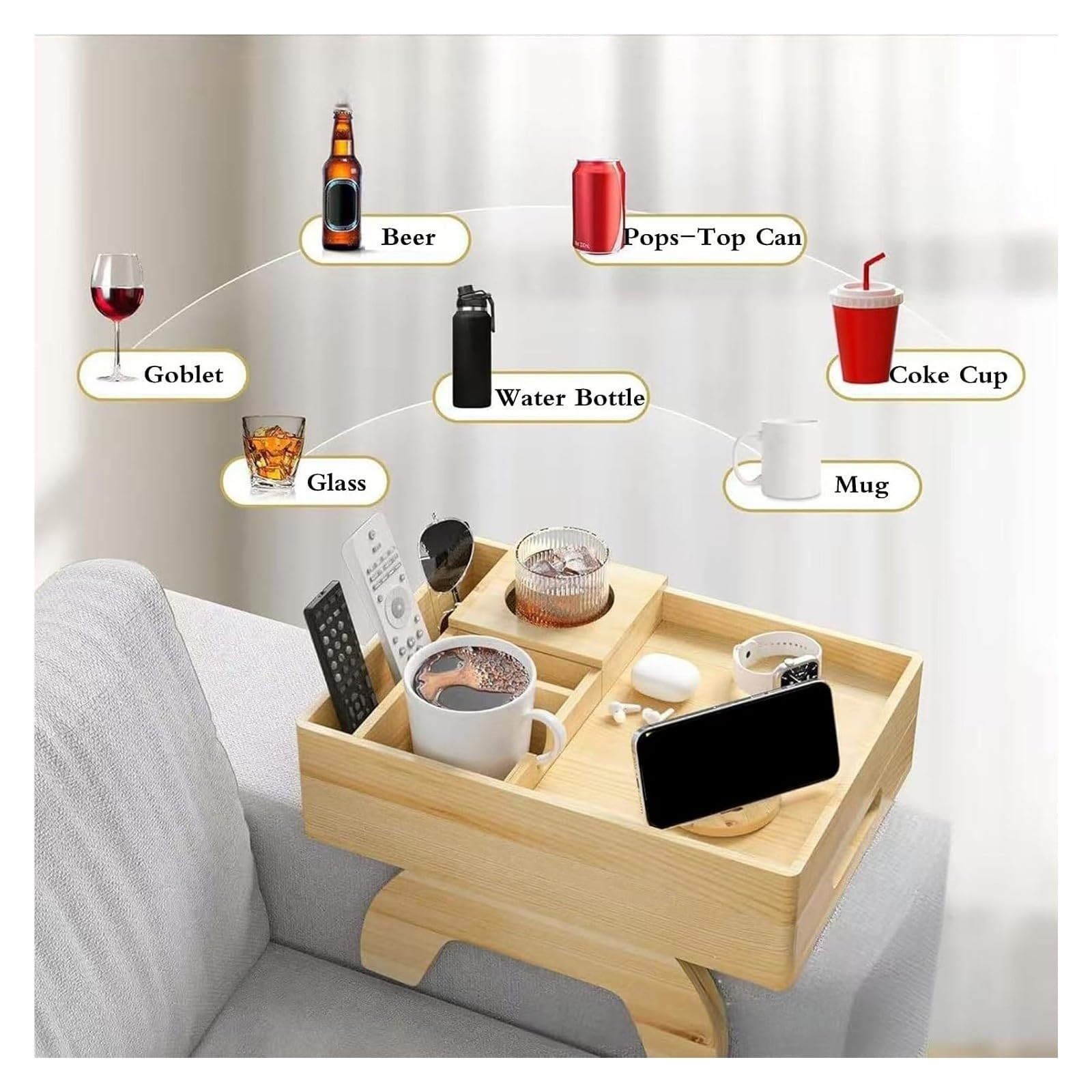 Bandeja De Sillón Plegable Madera con Teléfono Y Almacenamiento