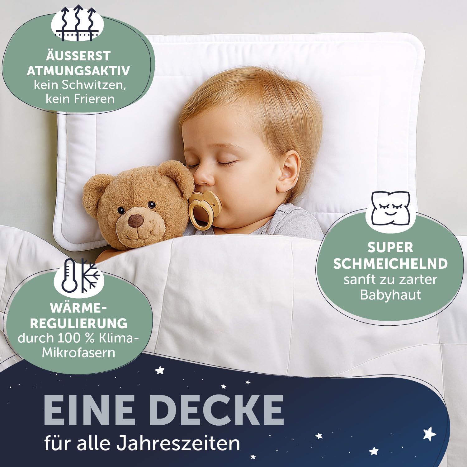 Blumtal Baby Bettdecke und Kissen Set - Kinderbettdecke 100x135 cm + Babykissen 40x60 cm - Oeko-TEX zert. Baby Decke und Kissen Set - waschbare Kinderdecke 100x135 - Kinder Bettdecken Set Weiß