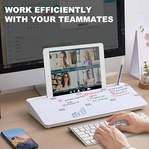 Vista 55 de TSJ OFFICE - Pizarra blanca para escritorio que se borra en seco para oficina, hogar y estudiantes, soporte para teclado de computadora, Base