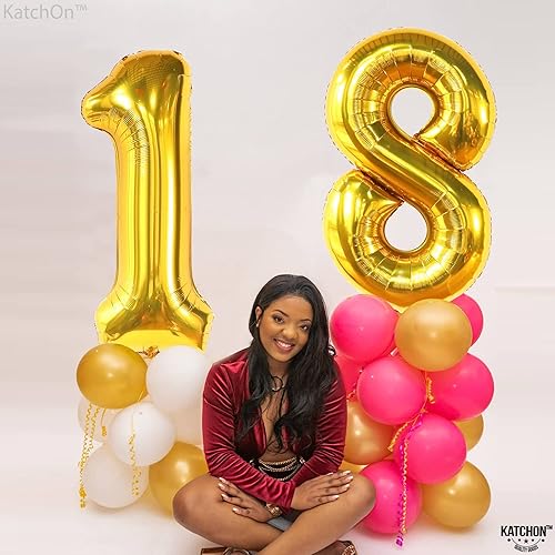 Miniatura 4 de KatchOn, Globos dorados enormes del número 18, 40 pulgadas, globo de aluminio 18 para decoraciones de feliz cumpleaños, globo del número 18 para