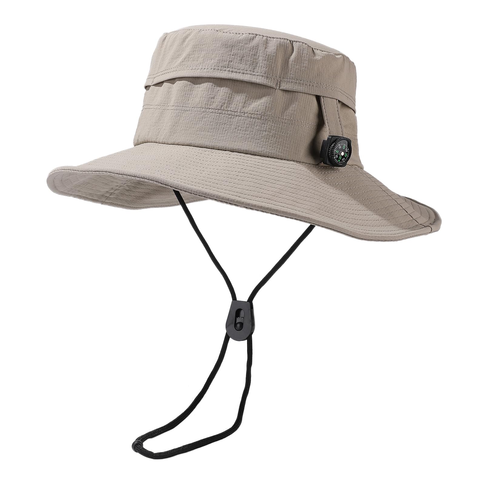 Huakunda Sonnenhut Herren Outdoor Anglerhut mit abnehmbarem Kompass SafariHut Schnell Boonie Hut für Wandern Trekking Camping