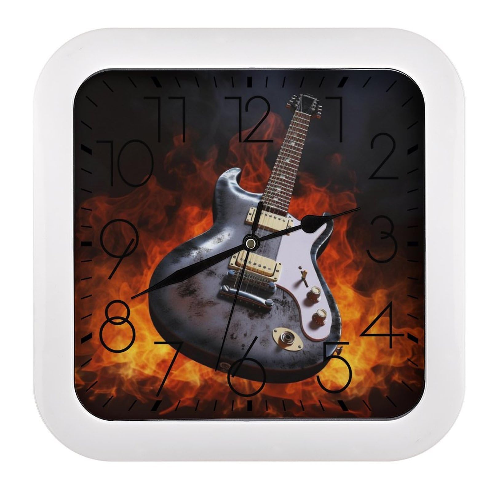 NTVOWPZO 10 Inch Wall Clock Rock Guitar Battery Operated Wall Clocks Silent Non-Ticking Square Wall Clock for Living Room Kitchen Home Office Wall Decorative Clocks